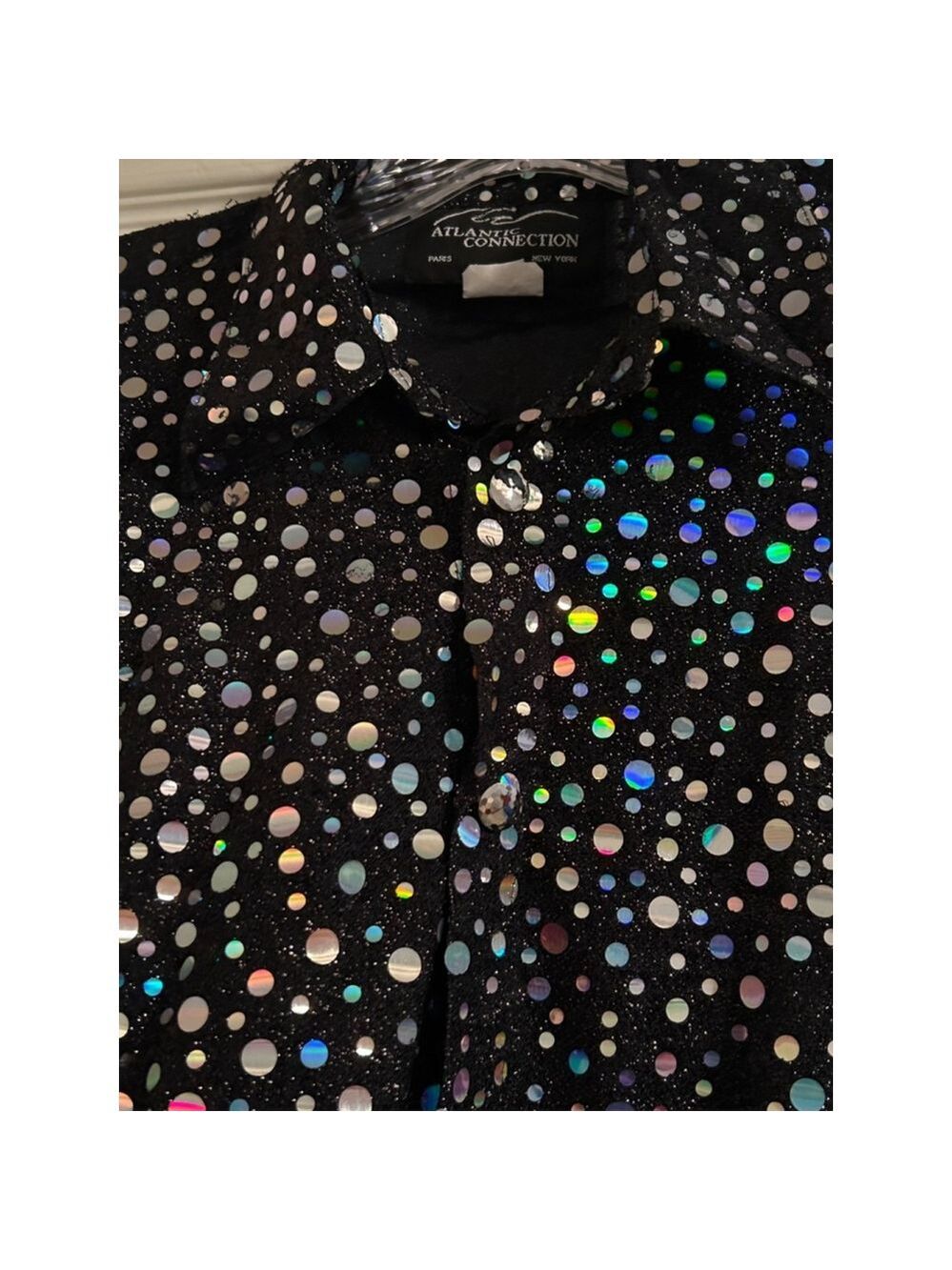 Atlantic Connection Black Bejeweled Sequin Button Down Shirt Size S - Picture 2 of 8